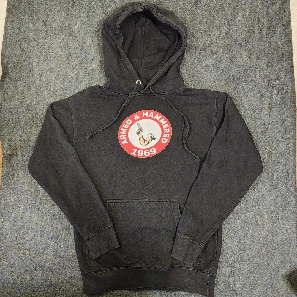 Cotton Heritage Armed & Hammered Funny Graphic Hoodie Black Small
